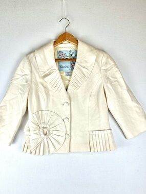 Tabitha Anthropologie Pleated Ruffle Blazer Ivory NWT Neutral Office Feminine